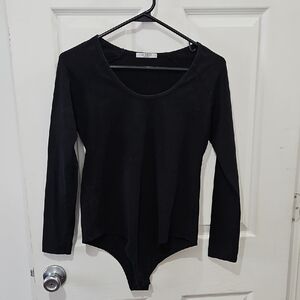 Sunro Jet Black Scoop Neck Bodysuit Size Large